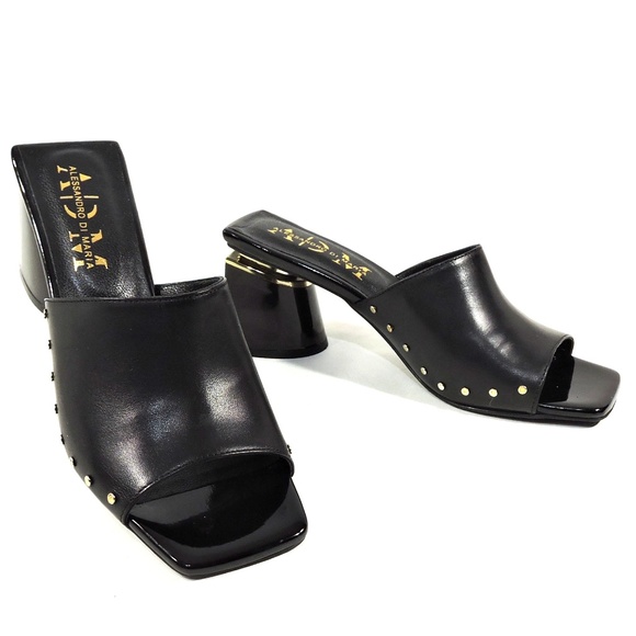 ALESSANDRO DI MARIA 🇮🇹 WOMEN'S BLACK SOFT LEATHER COMFORT SUMMER MULES - Picture 1 of 7